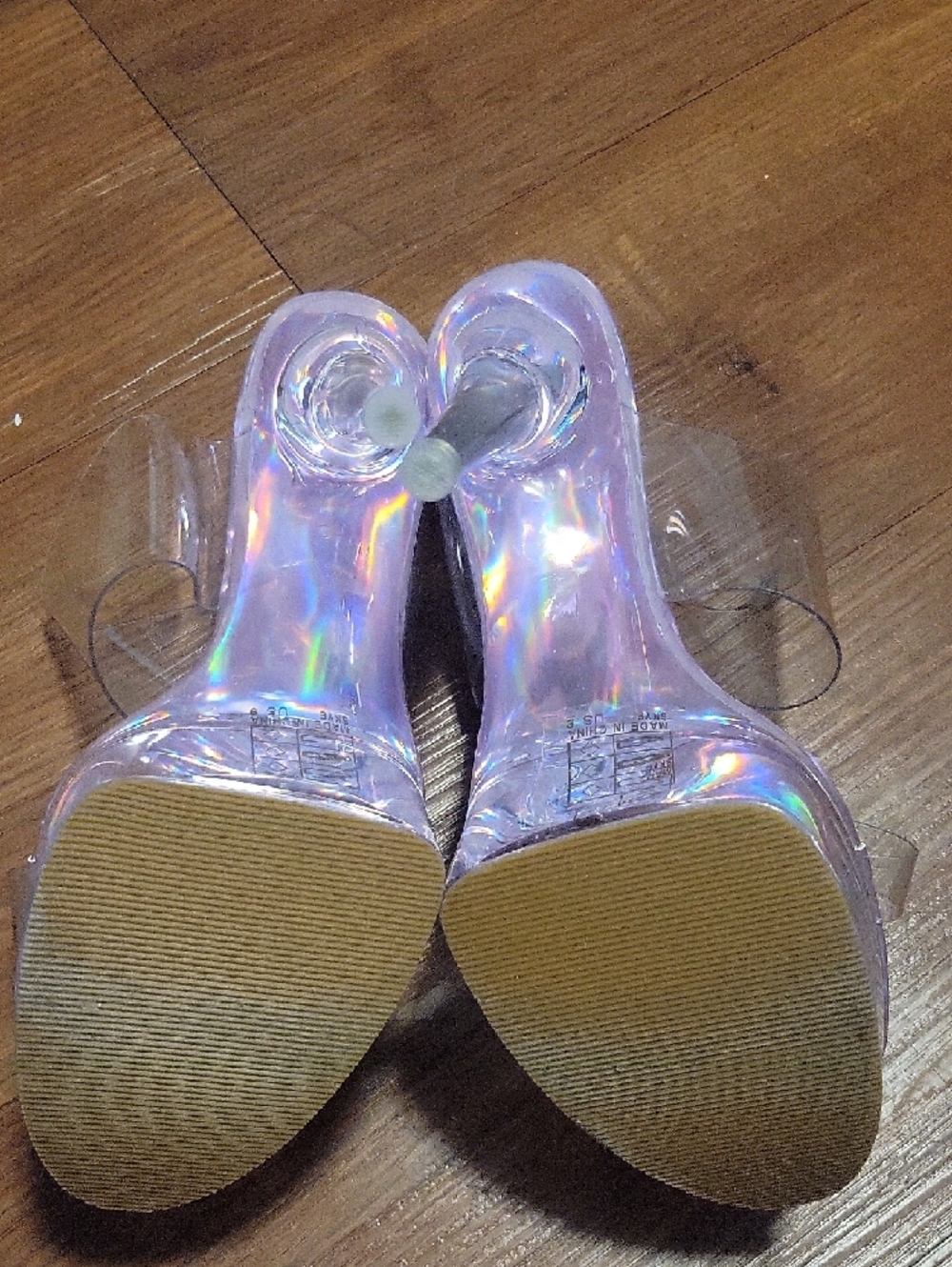 So Me Iridescent Pink Platform Mules with Clear Straps - Picture 4 of 4